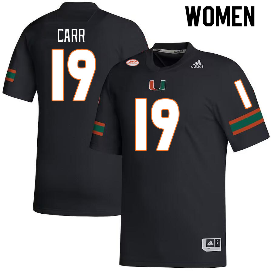 Women #19 Ny Carr Miami Hurricanes College Football Jerseys Stitched-Black